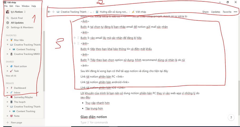 Giao diện  đầu tiên của bài viết hướng dẫn sử dụng notion